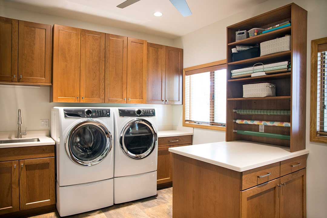 Stacked Cabinets Over Laundry Room Sink - Transitional - Laundry Room