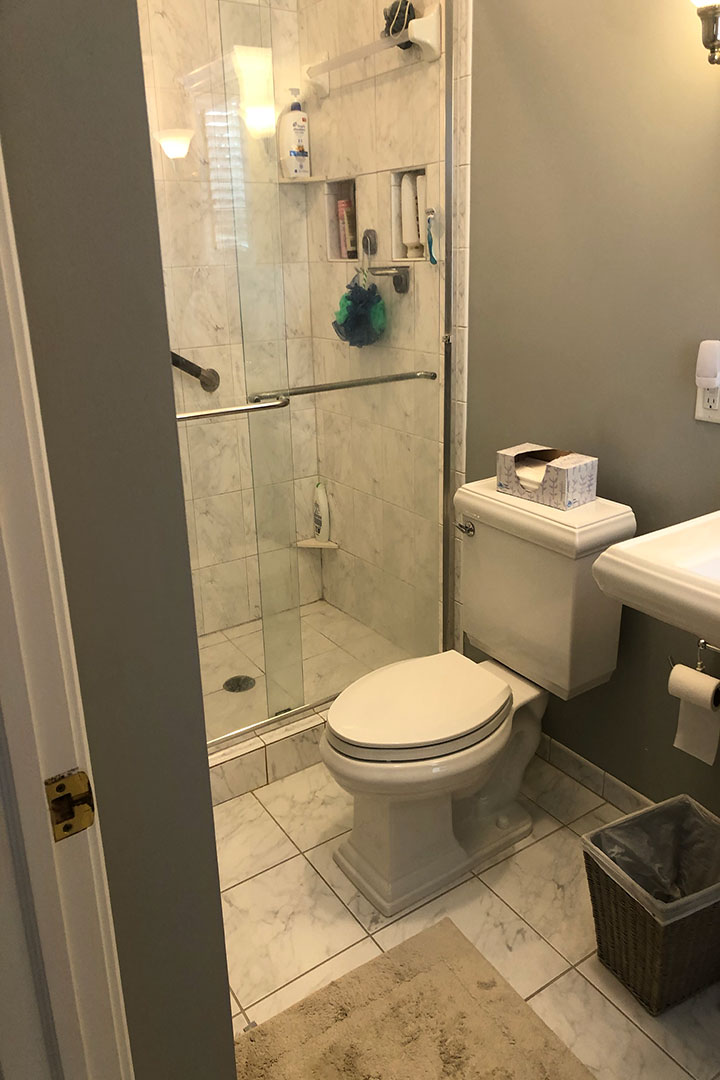 Primary Bathroom with Gray Vanity