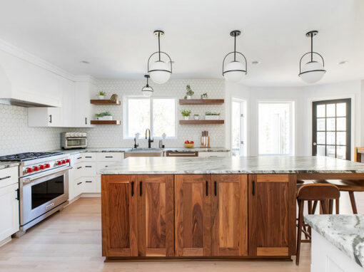 White Kitchen Remodel with Walnut Island in Madison, WI